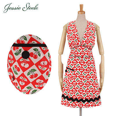 Jessie Steele ジェシースティール Bombshell Apron ボンバーシェル エプロン Diamond Cherries チェリー 452-JS-216 カフェトワレ ネコポス発送