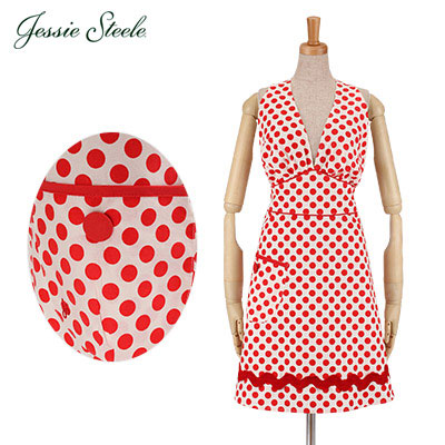 Jessie Steele ジェシースティール Bombshell Apron ボンバーシェル エプロン White and Red 白 & 赤ドット 452-JS-94Z カフェトワレ ネコポス発送