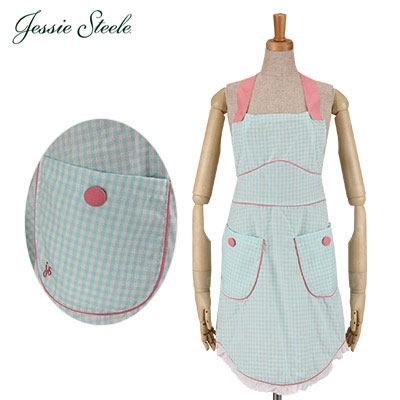 Jessie Steele ジェシースティール Sabrina Apron サブリナ エプロン e Gingham ブルー & ホワイト 453-JS-149B カフェトワレ ネコポス発送