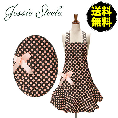【正規品直輸入】Jessie Steeleジェシースティール エプロン ブラウン&ピンクドット111-JS-94J Bib Josephine(c) Apron ■ カフェトワレ ネコポス発送