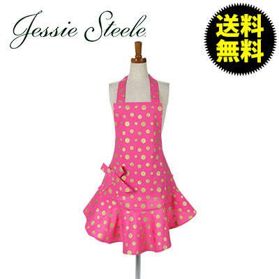 ジェシースティール Josephine Apron Pink & Gold Retro Polka Dot ピンク&ゴールド レトロ柄 111-JS-261P カフェトワレ ネコポス発送