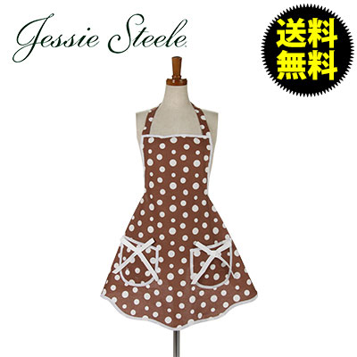 【】 ジェシースティール Ava Apron Brown & White Retro Polka Dot ブラウン&ホワイト レトロ柄 110-JS-261 カフェトワレ ネコポス発送
