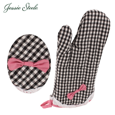 【365日出荷対応】 Jessie Steele ジェシースティール Oven Mitt w/Bow ミトン Black White Gingham ブラック & ホワイト 515-JS-149BLK