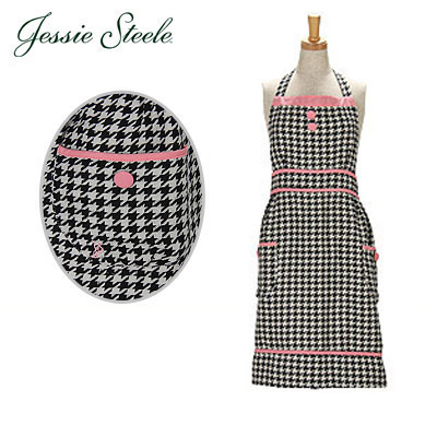 JessieSteele ジェシースティール エプロン ブラック&クリーム 115-JS-80 Bib Apron BlackCream Woven Houndstooth カフェトワレ ネコポス発送