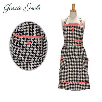 ジェシースティール エプロン ブラウン&クリーム 115-JS-80B Bib Apron Brown Cream Woven Houndstooth カフェトワレ ネコポス発送