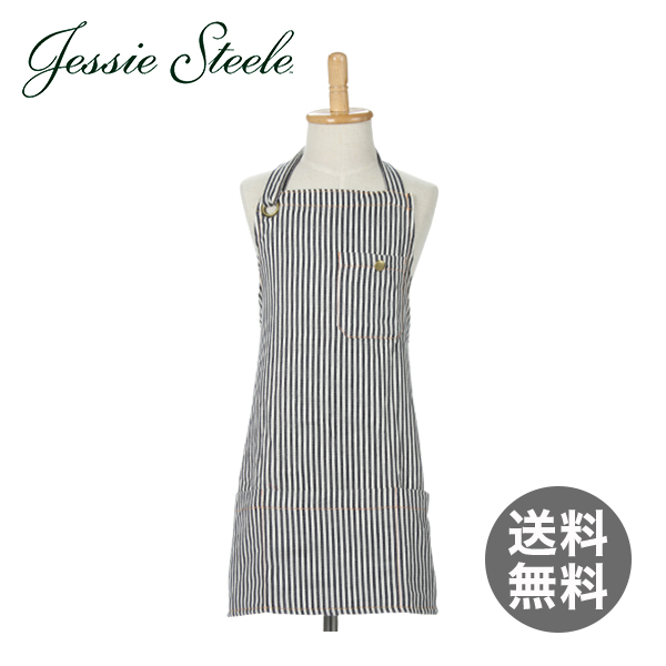 【】 ジェシースティール Greta Apron with Grommet Tie ネイビー ストライプ ビッグ キティー 257-JS-239 キッズ用 カフェトワレ ネコポス発送