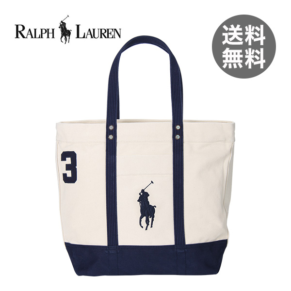 【365日出荷対応】Ralph Lauren ラルフローレン SS15 BIG PP TOTE ビッグポニーキャンバス NATURAL/NAVY 405532853005