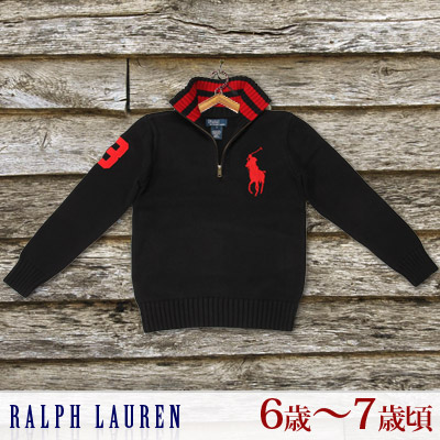 【365日出荷対応】【Ralph Lauren】ラルフローレン ハーフジップ ビッグポニー セーター 6歳〜7歳頃 ポロブラック 323115382