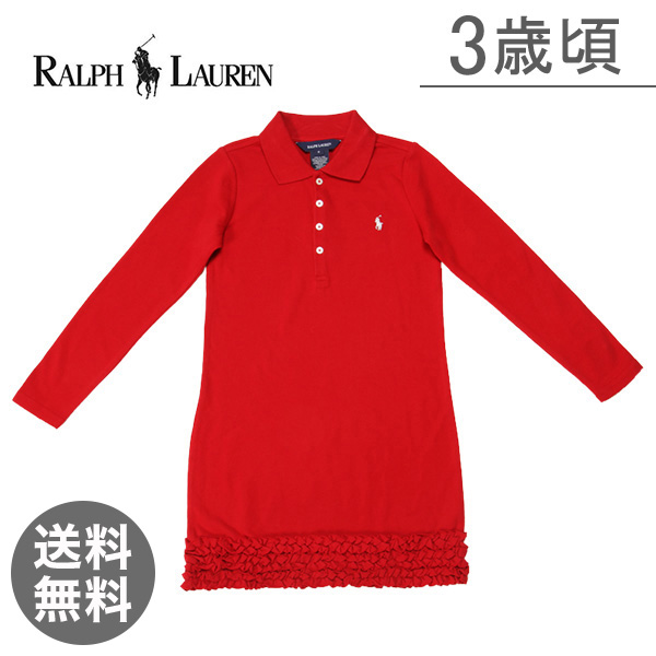【365日出荷対応】【Ralph Lauren】ラルフローレン 幼児 長袖 ワンピース Long Sleeve Ruffled Dress 4 3歳頃 パークアベニュー レッド 312120574