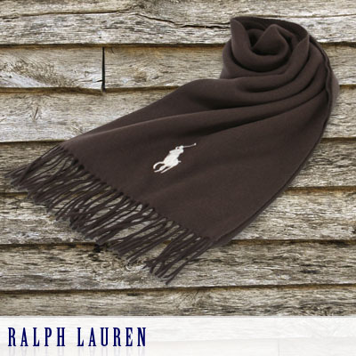 【365日出荷対応】【RALPH LAUREN】ラルフローレン ビッグ ポニー ウール スカーフ マフラー Big Pony 604015 ダークブラウン/デックウォッシュホワイト