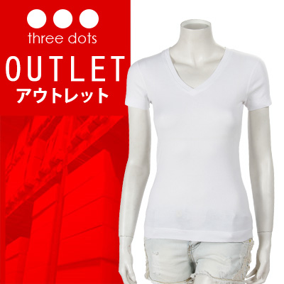 【 送料無料 ! アウトレットセール 】 スリードッツ エッセンシャル Vネック 半袖 Tシャツ アミー AA1V100 ホワイト XS ネコポス発送 Three Dots Amy White